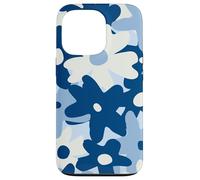 Dark Blue Pastel White Flower Retro Modern Boho Bohemian Carcasa para iPhone 13 Pro
