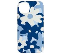 Dark Blue Pastel White Flower Retro Modern Boho Bohemian Carcasa para iPhone 14 Plus