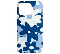 Dark Blue Pastel White Flower Retro Modern Boho Bohemian Carcasa para iPhone 16 Pro
