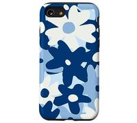 Dark Blue Pastel White Flower Retro Modern Boho Bohemian Carcasa para iPhone SE (2020) / 7/8
