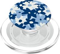 Dark Blue Pastel White Flower Retro Modern Boho Bohemian PopSockets PopGrip para MagSafe