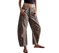 Dark Brown,L,Pantalones Vaqueros De Leopardo para Mujer, Estilo Años 90, Estilo Vintage, Tiro Medio, Corte Ancho, Estilo Boyfriend, Holgados, Y2K