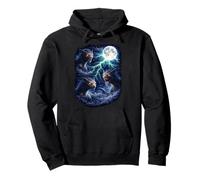 Dark Chupacabras Bajo la Luna Vintage Fantasía Rayo Arte Sudadera con Capucha