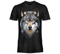 DARK EMBER - Camiseta Spirit Wolf, manga corta de algodón, camiseta de hombre suave y transpirable, camiseta negra con lobo, original impresión resistente de estilo fantasy, unisex adulto y niño