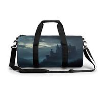 Dark Fantasy Ancient Castle Gloomy Mountain - Bolsa de viaje para gimnasio y gimnasio para mujeres y hombres, bolsa de lona cilíndrica con correa para el hombro