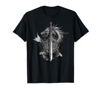 Dark Fantasy Art Gifts Men Women - Camiseta Medieval Dragón Espada Rosas Tatuaje Estilo Arte Fantasía Oscura - Unisex - Negro - Pequeño - Manga Larga - T-Shirt