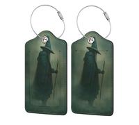 Dark Fantasy Art Old Witch in The Fog - Etiqueta de equipaje para maleta, paquete de 2 etiquetas de equipaje de cuero con solapa de privacidad, etiqueta de identificación de nombre y lazo de metal