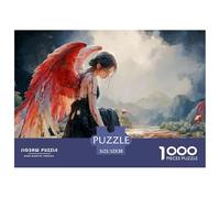 Dark Fantasy Artwork of An Evil Female 1000 Stück Ökopapier Puzzle Girl with Red Wings Stressabbau Familienspiel Puzzles Für Erwachsene Und Kinder 52x38cm/1000pcs