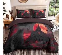 Dark Fantasy - Juego de funda de edredón tamaño King, 3 piezas, un regalo festivo perfecto, con patrón gótico de castillo de gato negro, juego de cama reversible: funda de edredón (230 x 220 cm) y 2