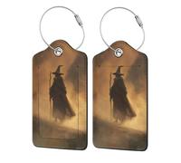 Dark Fantasy Old Witch in The Fog - Etiqueta de equipaje para maleta, paquete de 2 etiquetas de equipaje de cuero con solapa de privacidad, etiqueta de identificación de nombre y lazo de metal para