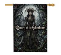 Dark Fantasy Queen Of The Shadows - Bandera de casa gótica con cita del | Tema gótico del bosque, bandera de césped, rosas espinosas, arte de fantasía etérea, paisaje de bosque de humor