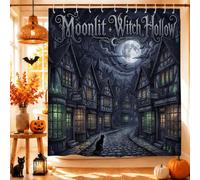 Dark Fantasy Witch Village - Cortina de ducha para Halloween, 182 x 183 cm