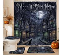 Dark Fantasy Witch Village - Juego de cortinas de ducha para Halloween