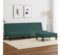 Dark Green Velvet 2 Piece Sofa Set Convertible Bed with Ottoman, Modern Living Room Furniture for Small Spaces, Soft Fabric Sectional Couch with Storage Footstool