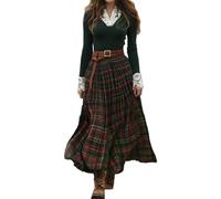 Dark Green,XL,Vestido Largo De Cuadros con Parches Vestido Camisero Elegante Vintage De Manga Larga con Cuello En V Vestido Largo Vaporoso Casual De Otoño