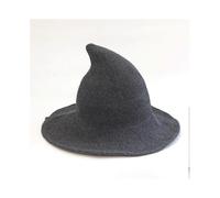 (dark grey)Halloween Wizard Hat Women Witch Hat Top Pointed Caps Big Brim Wool Hat Costume