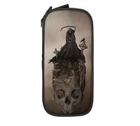 Dark Grim Reaper Death Skull Estuche para lápices minimalista portátil duradero con cremallera para la escuela oficina negro, color, 5.0cm*10.5cm*20.5cm, Estuche para lápices