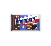 Dark NussRiegel 200g (5 Barras) - Gofre de leche y crema nugat con bollería, avellanas picadas y delicado caramelo envuelto en chocolate negro con leche - Compatible con Knoppers