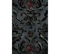 Dark Renaissance Crimson Accents Lined Notebook | Gothic Black and Red Journal: A shadowy damask pattern with striking crimson highlights