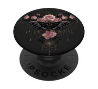 Dark Romance Goth Floral Gothic Pink Rose Flower Moth Black PopSockets PopGrip Adhesivo