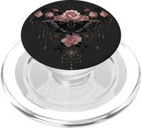 Dark Romance Goth Floral Gothic Pink Rose Flower Moth Black PopSockets PopGrip para MagSafe