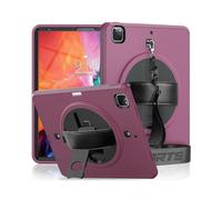 (Dark Rose Red)For Ipad Pro 12.9 2022 / 2021 / 2020 / 2018 Shockproof Tpu + Pc Tablet Case With Holder & Pen Slot & Shoulder Strap(dark Rose Red)