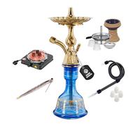Dark Shisha Cachimba Luna Azul 44,5 cm + Hornillo Eléctrico 1000W con Cestillo | Set Completo con Manguera Tradicional, Cazoleta de Piedra, Chimenea, Pinza y Juntas