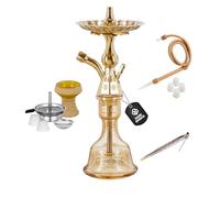 Dark Shisha Cachimba Tradicional Luna Ámbar 44,5 cm | Set Completo con Manguera Tradicional, Cazoleta de Piedra, Chimenea, Pinza y Juntas