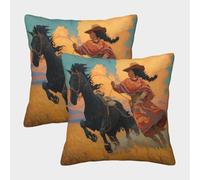 Dark-Skinned South American Cowgirl, on A Black Horse Funda De Almohada 50x50cm 2 Paquetes Sofá Cama Hogar Juego Al Aire Decorativo