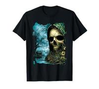 Dark Skull Lake Scene Obra de Arte de Terror Casa del Bosque embrujada Camiseta