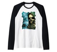 Dark Skull Lake Scene Obra de Arte de Terror Casa del Bosque embrujada Camiseta Manga Raglan