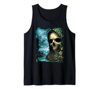 Dark Skull Lake Scene Obra de Arte de Terror Casa del Bosque embrujada Camiseta sin Mangas
