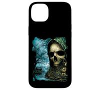 Dark Skull Lake Scene Obra de Arte de Terror Casa del Bosque embrujada Carcasa para iPhone 14 Plus