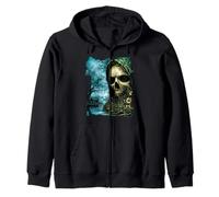 Dark Skull Lake Scene Obra de Arte de Terror Casa del Bosque embrujada Sudadera con Capucha