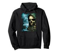 Dark Skull Lake Scene Obra de Arte de Terror Casa del Bosque embrujada Sudadera con Capucha