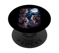 Dark Tigers Bajo la Luna Llena Vintage Fantasía Rayo PopSockets PopGrip Adhesivo