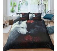 Dark Wolf Romance Art Funda de Edredón de poliéster Juego de 3 Piezas Diseño 3D con Cremallera Dark Wolf Romance Arte Funda Edredon Incluye Fundas de Almohada Suave for niños y niñas King（220x240cm）