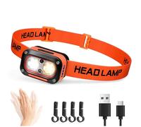 DARKBEAM Linterna Frontal LED alta Potencia Recargable, Luz Cabeza Blanca, Cálida y Roja para Casco con Sensor de Movimiento, Arriba/Abajo Ajustable Linternas Frontales - Camping, Senderismo