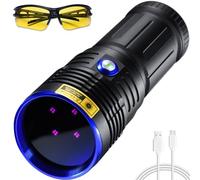 DARKBEAM Linterna Luz Negra UV 365nm Ultravioleta Lamparas 4 LEDs, USB-C Recargable Potente 50W Blacklight Portátil - Detector para Orina de Mascotas, detección de fugas, Epoxy Resina, Mineral