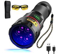 DARKBEAM Linterna Luz Negra UV 365nm Ultravioleta Lamparas 6 LEDs [4 núcleos], Recargable Potente 80W Blacklight - Detector para Orina de Mascotas, detección de fugas, Epoxy Resina, Mineral, Sangre