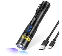 DARKBEAM Linterna UV 365nm & 395nm Luz Negra Doble, Potente Linternas LED Ultravioleta Lámpara de Wood Foco Ajustable Recargable USB Detector de Orina de Mascotas, para vidrio de uranio, Ámbar, Resina