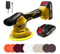 Darkboom Pulidora de búfer inalámbrica de 6 pulgadas con 2 baterías recargables de 20 V y 2.0 Ah, compatible con Dewalt, y 1 cargador adaptador, 6 lijadoras inalámbricas de velocidad variable de 5500