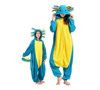 DarkCom Axolotl Azul Onesie para Niños y Adultos, Carnaval Ropa de Dormir para Niños y Padres,Cosplay Halloween Disfraz Animales Navidad Pijamas 12-13 años