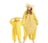 DarkCom Axolotl Dorado Onesie para Niños y Adultos, Carnaval Ropa de Dormir para Niños y Padres,Cosplay Halloween Disfraz Animales Navidad Pijamas 4-5 años