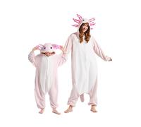 DarkCom Axolotl Onesie para Niños y Adultos, Carnaval Ropa de Dormir para Niños y Padres,Cosplay Halloween Disfraz Animales Navidad Pijamas X-L