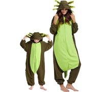 DarkCom Axolotl Verde Onesie para Niños y Adultos, Carnaval Ropa de Dormir para Niños y Padres,Cosplay Halloween Disfraz Animales Navidad Pijamas 8-9 años