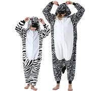 DarkCom Cebra Onesie para Niños y Adultos, Carnaval Ropa de Dormir para Niños y Padres,Cosplay Halloween Disfraz Animales Navidad Pijamas M