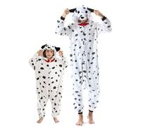 DarkCom Dálmata Onesie para Niños y Adultos, Carnaval Ropa de Dormir para Niños y Padres,Cosplay Halloween Disfraz Animales Navidad Pijamas 6-7 años