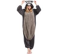 DarkCom Unisex Adulto Cosplay Mapache Gris Animal Onesie Kigurumi Disfraces One Piece Pijamas Carnaval Ropa de Dormir M