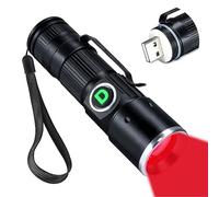 DARKDAWN Linterna de luz roja, linterna táctica de caza con USB recargable, linterna portátil con clip de bolsillo, enfoque ajustable, para detector de caza, astrofotografía
